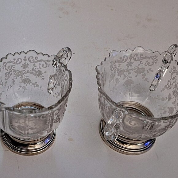 Depression Glass Chantilly Sugar & Creamer with Sterling Base by Cambridge - Picture 5 of 10